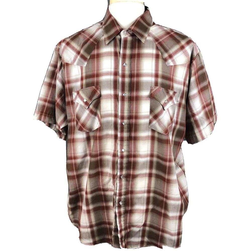 Plains Western Wear Plaid Rodeo Cowboy Shirt Mens Size XL Pearl Snaps Ranch Farm